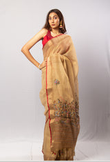 Golden Color Tassar Saree With Blouse Piece.