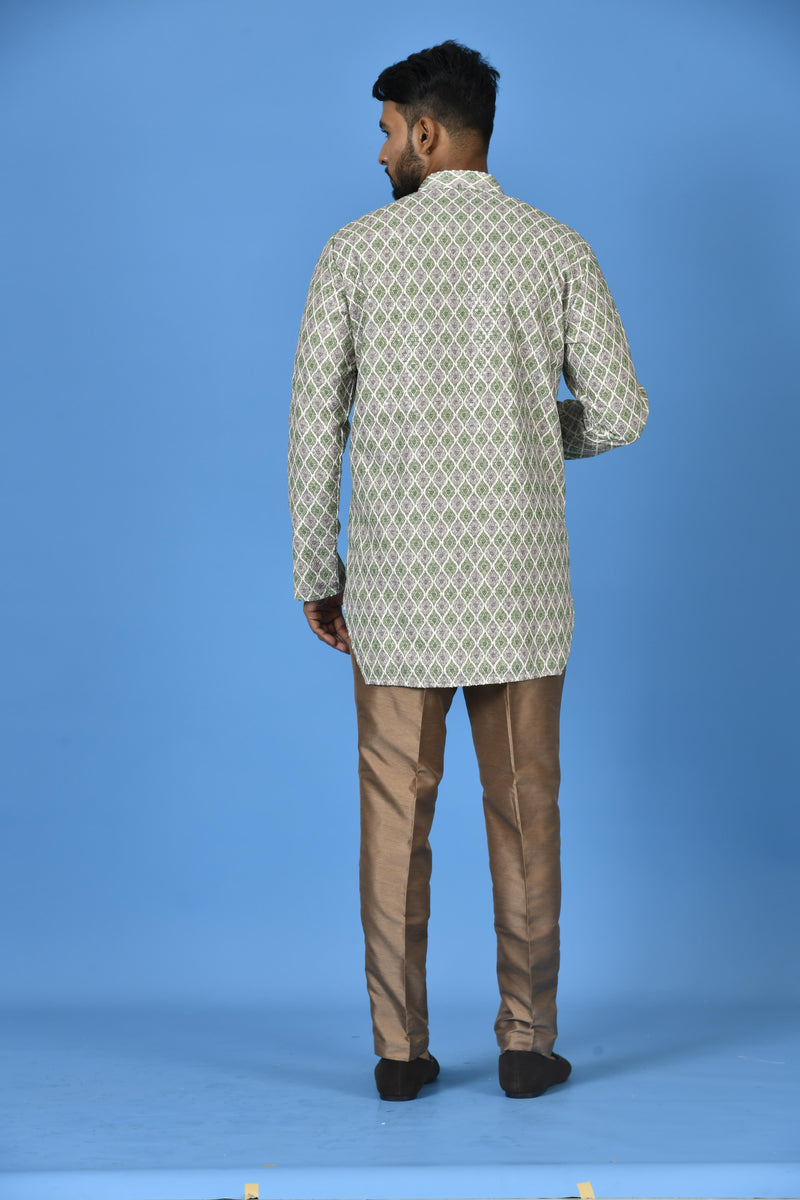 Short Kurta With Pant in Green Colour