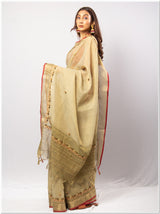 Green Color Tassar Saree With Blouse Piece.