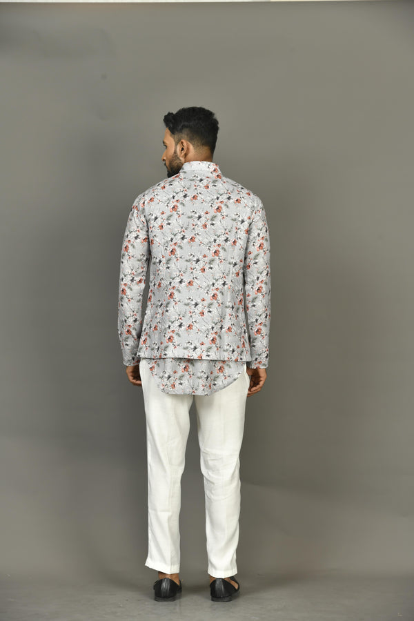 Designer Kurta Jacket Set In Grey