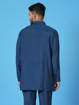Designer Blue Cotton Blend Short Kurta With Pant