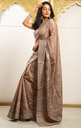 Brown Color Tassar Saree With Blouse Piece.