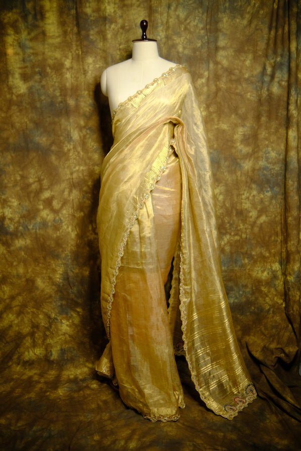 Designer Saree In Golden Color