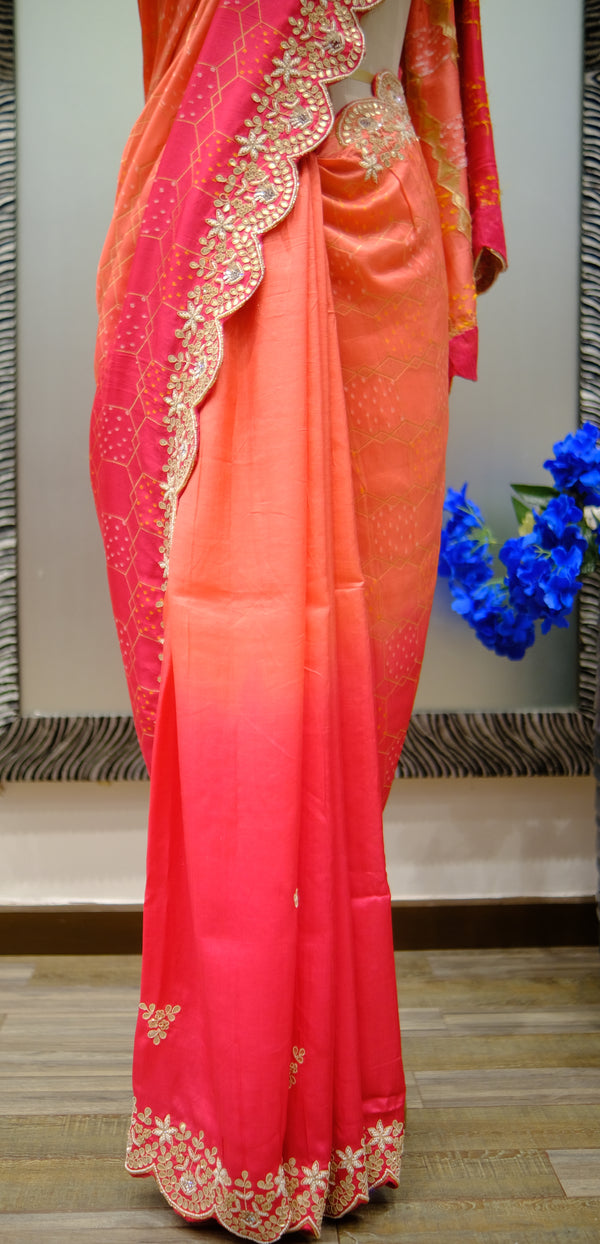 Designer Saree in Pink & Peach Color