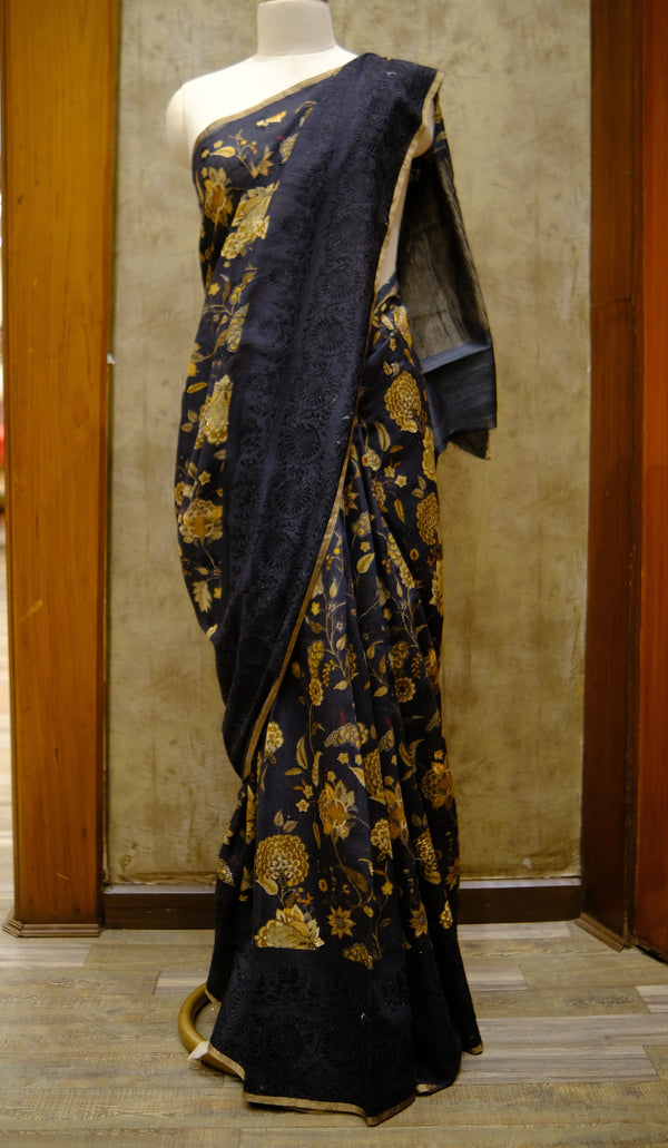 Designer Printed saree In Black Color