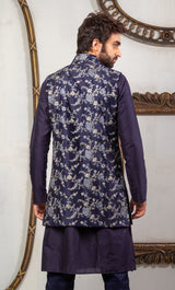 Blue  & Purple Color Hand Emboidered & Handwork Kurta, Jacket ,Pant Set