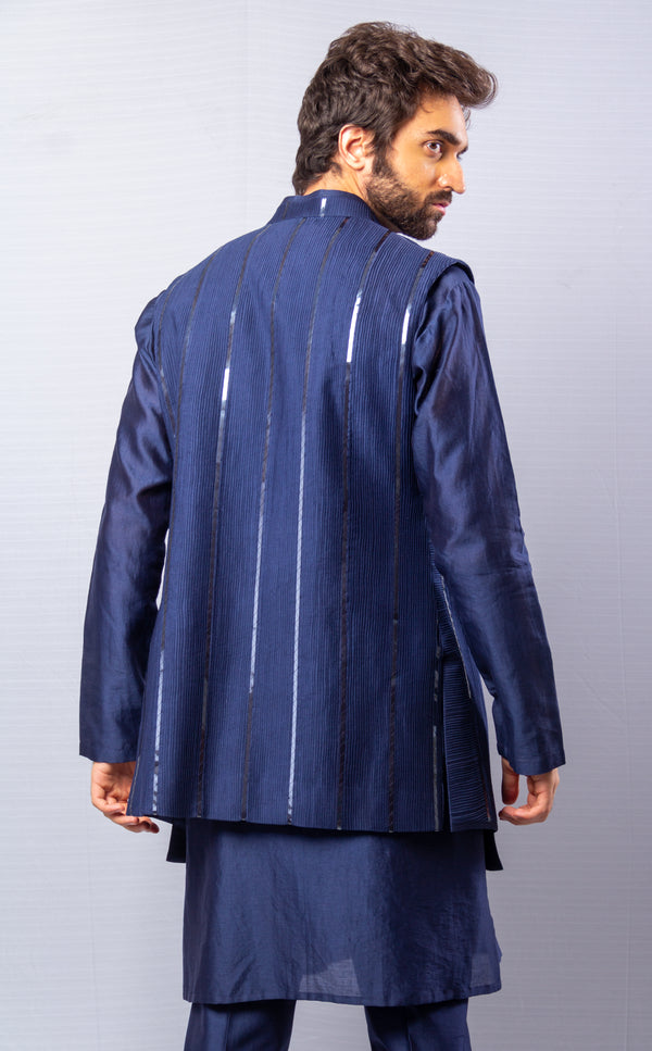 Blue  colour  Hand Embroidered & handwork kurta , Pant & Jacket set.