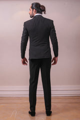Designer Black Tuxedo Waist Coat Set Italian Fabric Kardana Work sasyafashion
