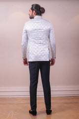 Designer Whitish Grey Bandhgala Silk Brocade work Collar with Intricate work sasyafashion