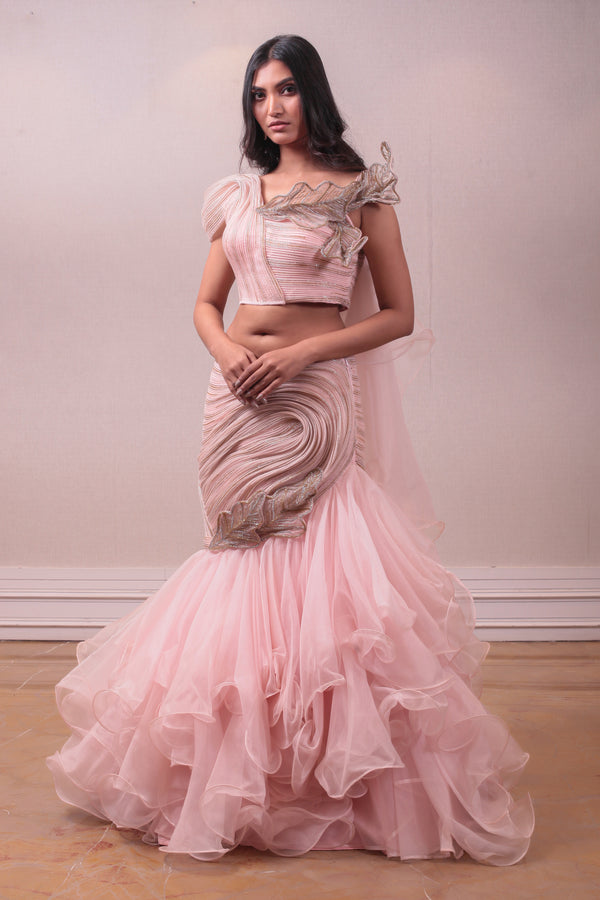 Modern Designer Silhouette's Rosy Pink Ruffled Lehenga sasyafashion