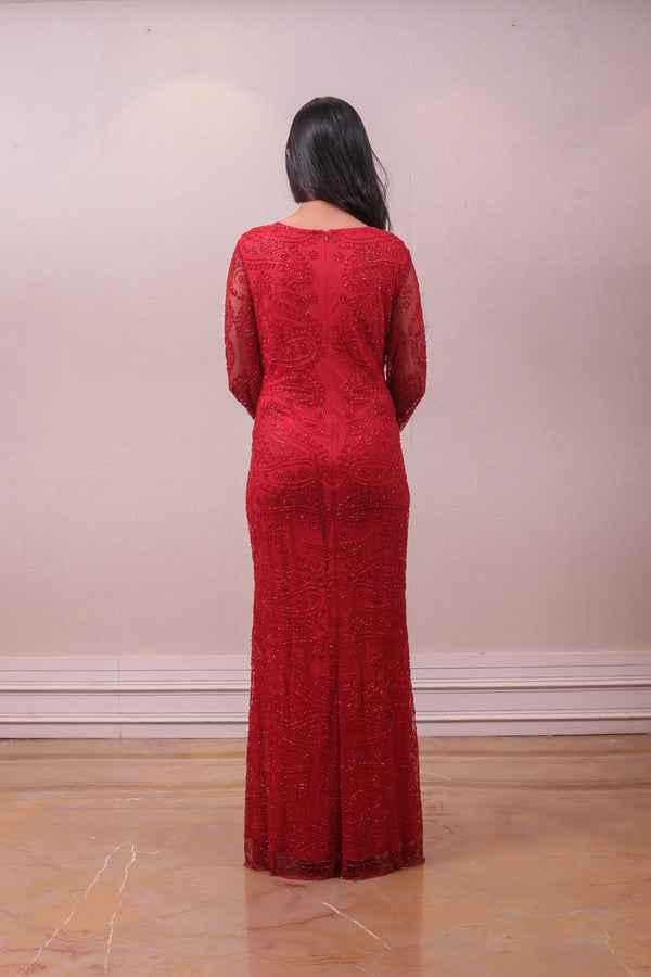 Designer Red Satin With Net Gown sasyafashion