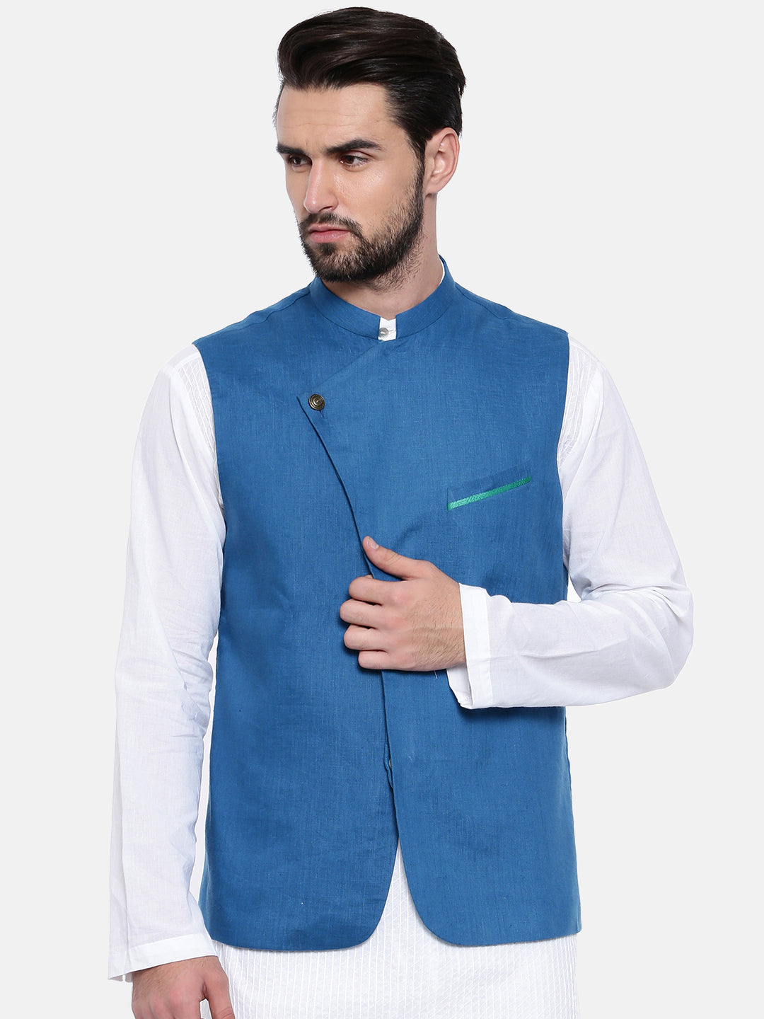 Blue Linen Modi Style Jacket – sasyafashion