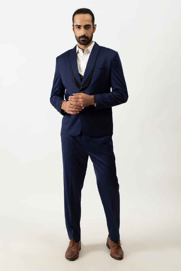 Midnight Blue Suit with Trousers & Vest sasyafashion