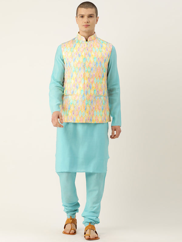 Playful Artistic Nehru Jacket Kurta Set