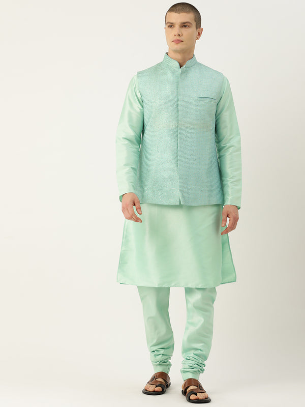 Refreshing Turquoise Blue Elegant Nehru Jacket Set