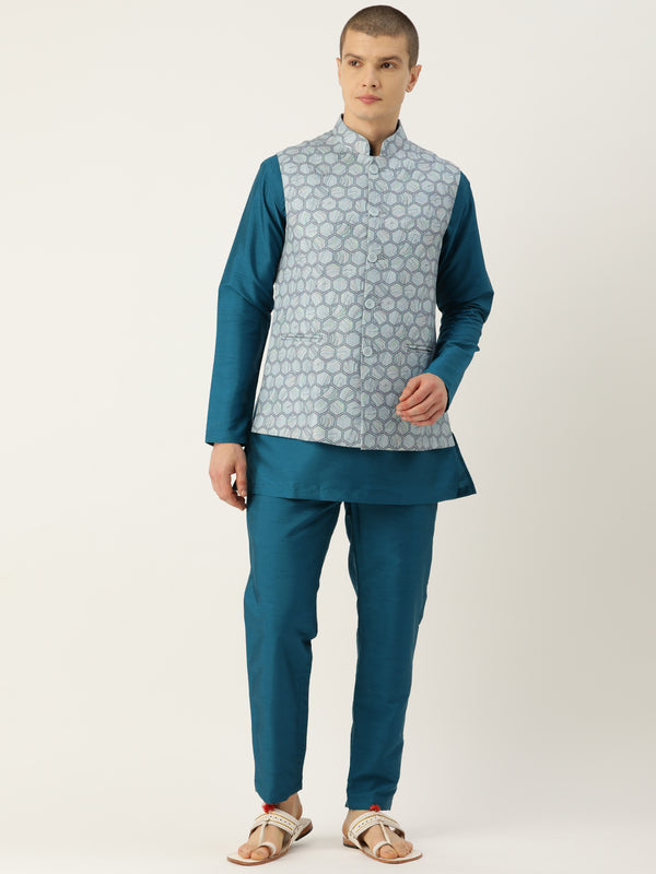 Deep Blue Modern Nehru Jacket Set