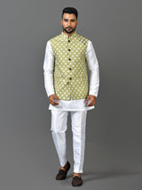 Designer Kurta Jacket Set In Green