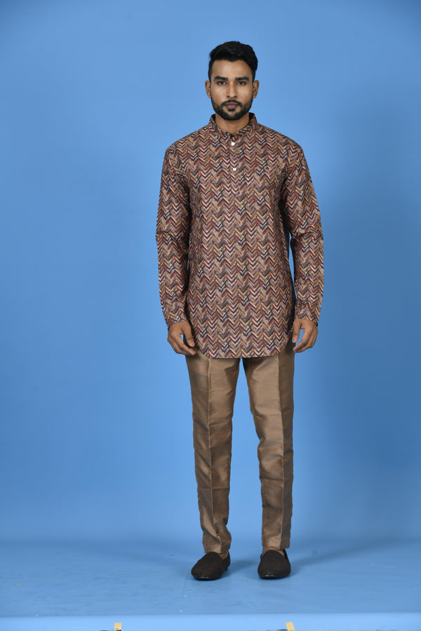 Short Kurta With Pant in Brown colour