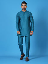 Designer Blue Silk Short Kurta