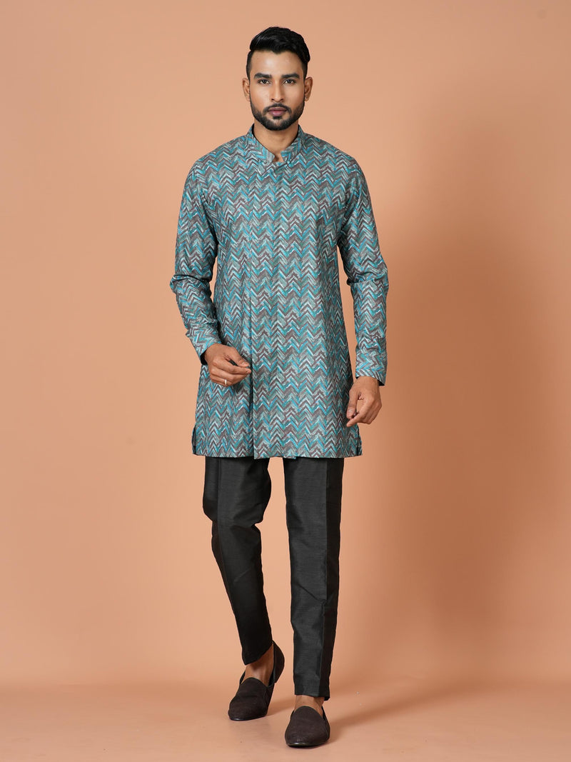 Designer Blue Silk Short Kurta