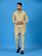 Designer Kurta Jacket Set In Beige