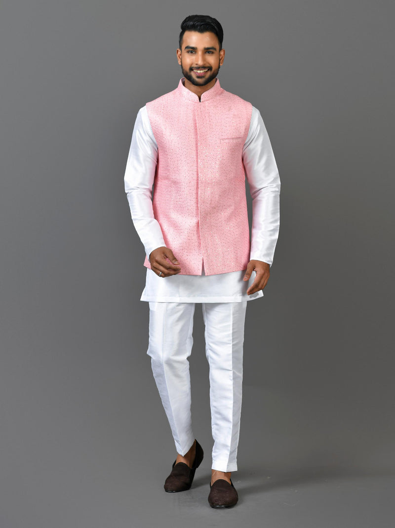 Designer Kurta Jacket Set In Pink