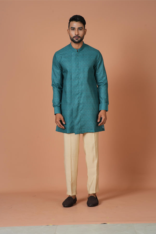 Short Kurta With Pant in Teal Colour