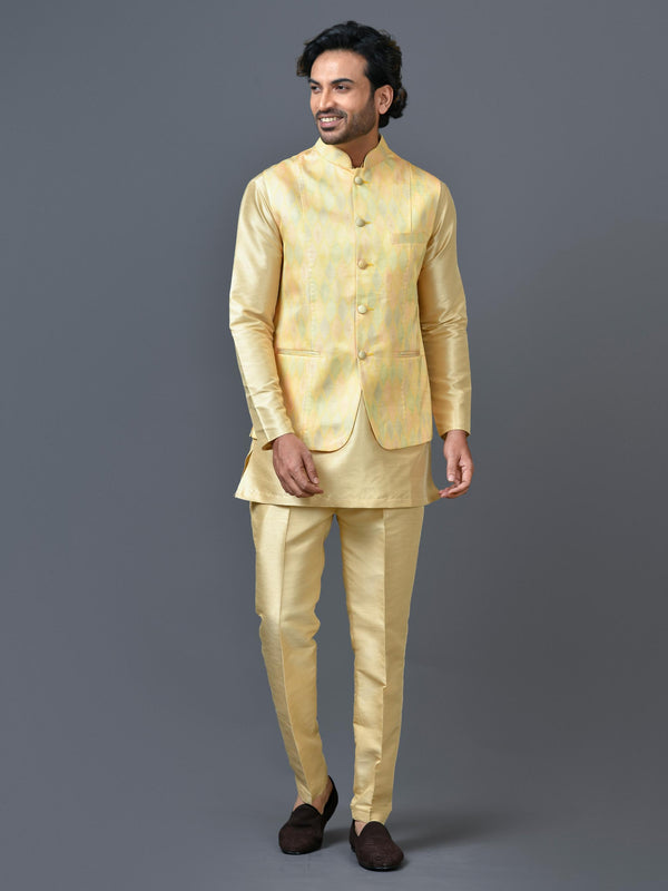 Designer Yellow Satin Kurta Jacket Set