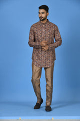 Designer Brown Cotton Blend Short Kurta