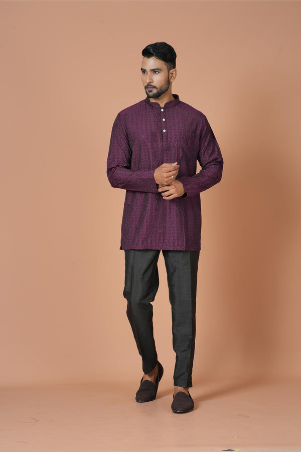 Short Kurta With Pant in Purple Colour