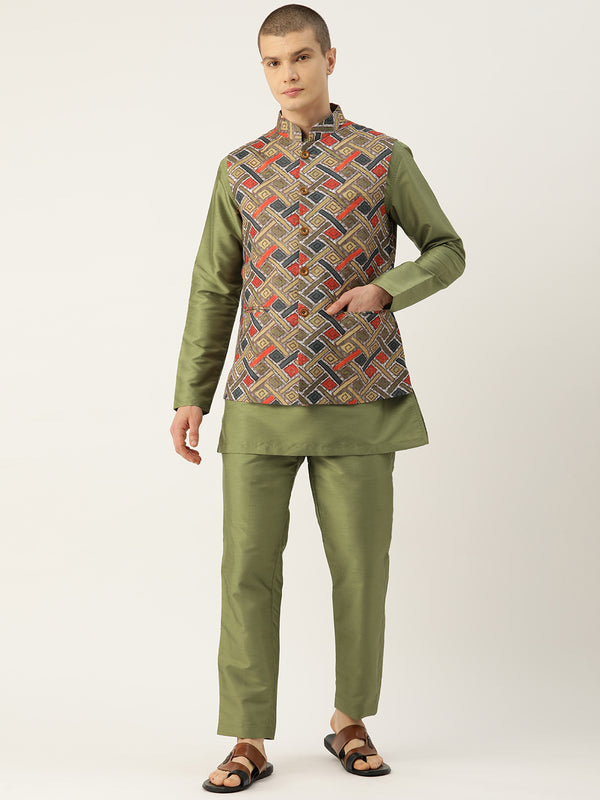 Chic Silk Blend Stylish Nehru Jacket Set