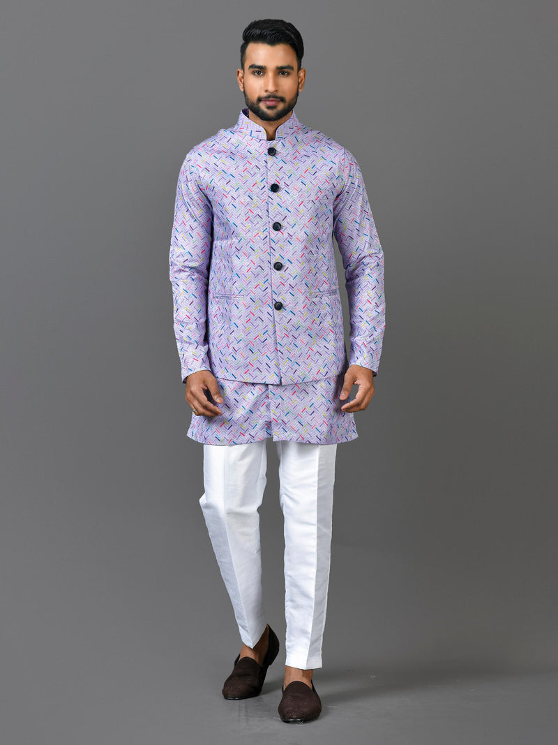 Designer Kurta Jacket Set In Purple