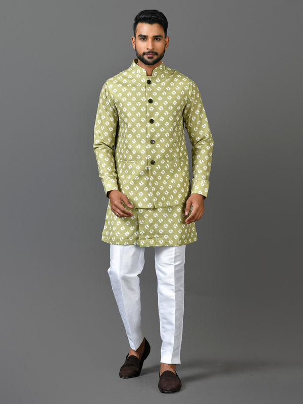 Designer Kurta Jacket Set In Green