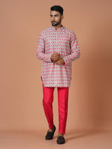 Designer Pink Cotton Blend Short Kurta