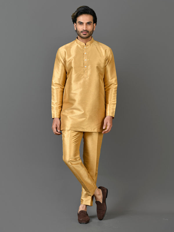 Short Kurta With Pant in Gold Colour