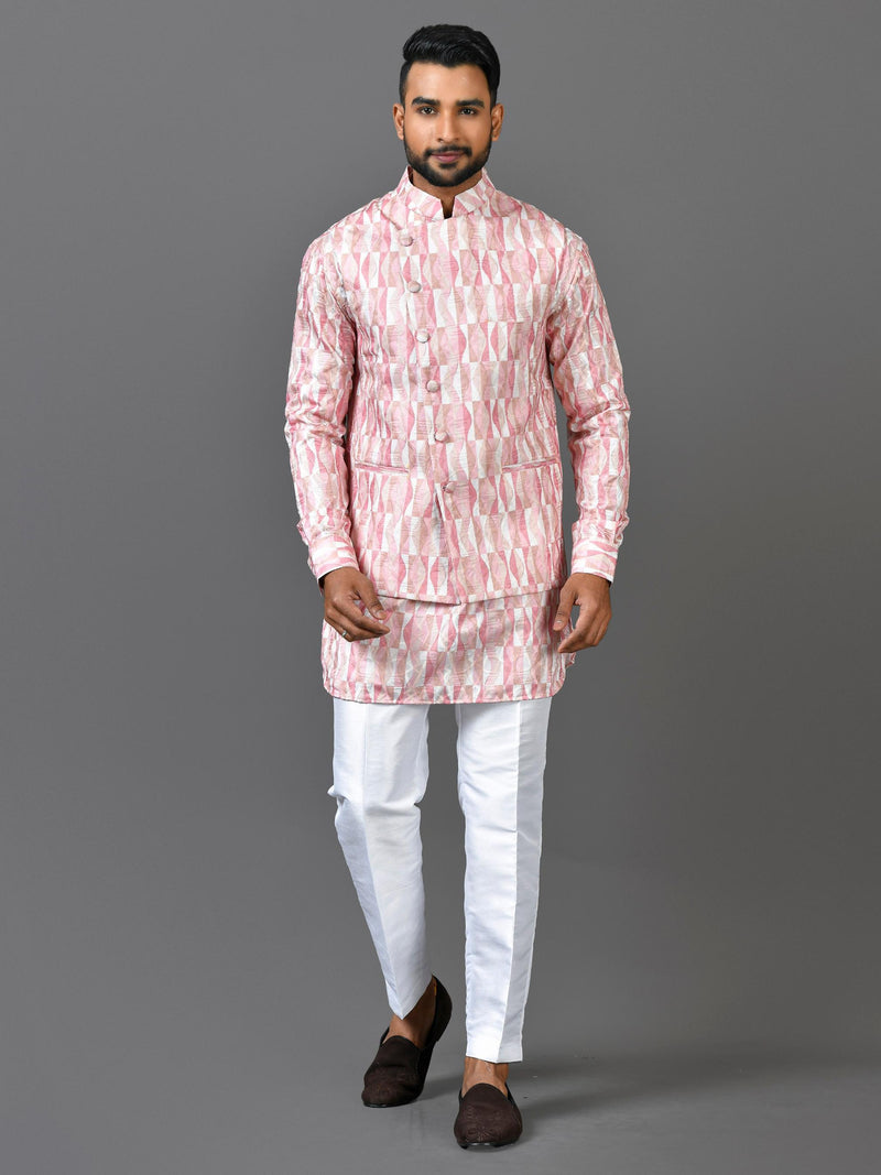 Designer Kurta Jacket Set In Pink