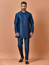 Designer Navy Blue Silk Short Kurta