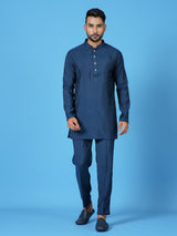 Designer Blue Cotton Blend Short Kurta With Pant