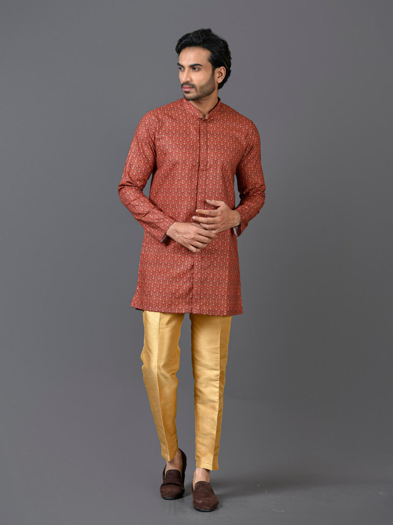 Designer Brown Cotton Blend Short Kurta