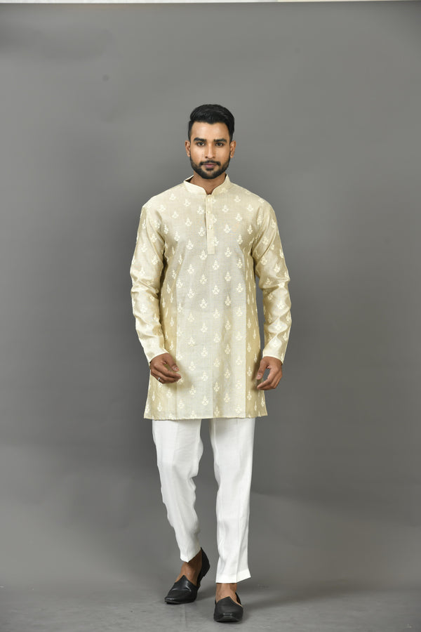 Short Kurta With Pant in Beige Colour