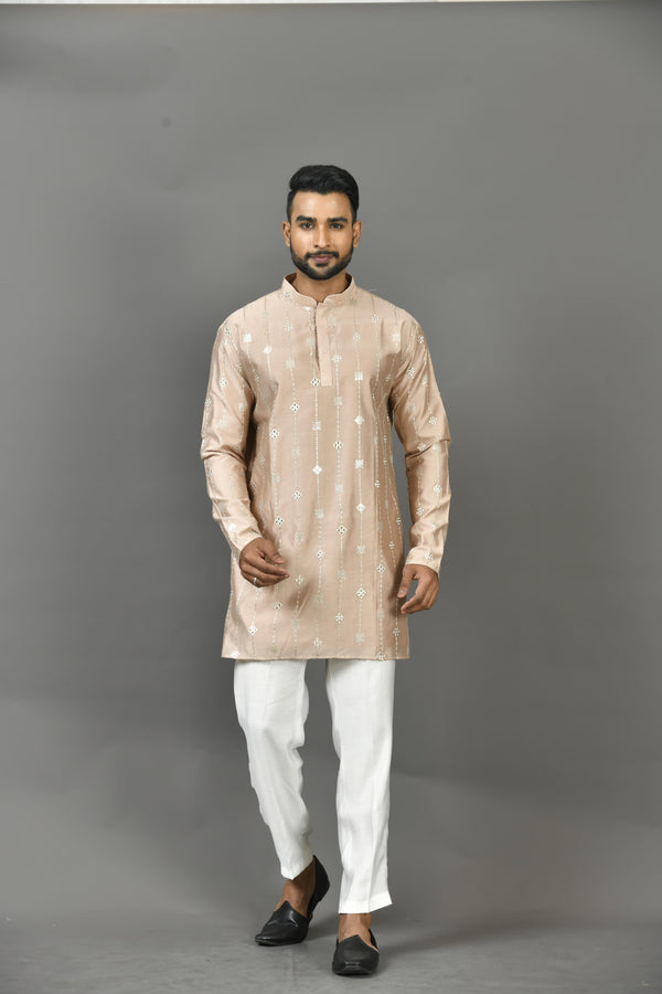 Short Kurta With Pant in Beige Colour