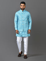 Designer Kurta Jacket Set In Blue