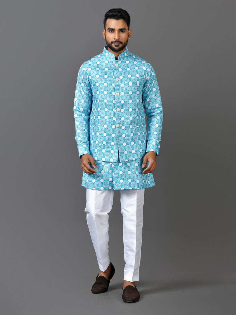 Designer Kurta Jacket Set In Blue