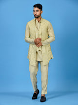 Designer Kurta Jacket Set In Beige