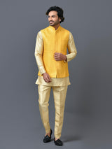 Designer Yellow Silk Kurta Jacket Set