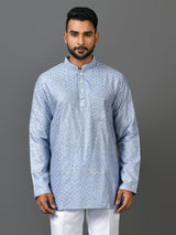 Designer Grey Silk Short Kurta