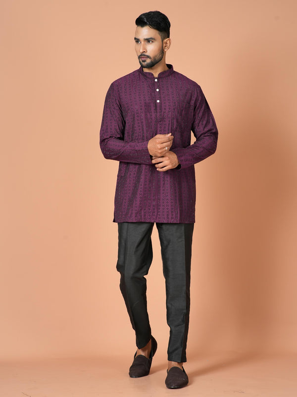 Designer Purple Silk Short Kurta