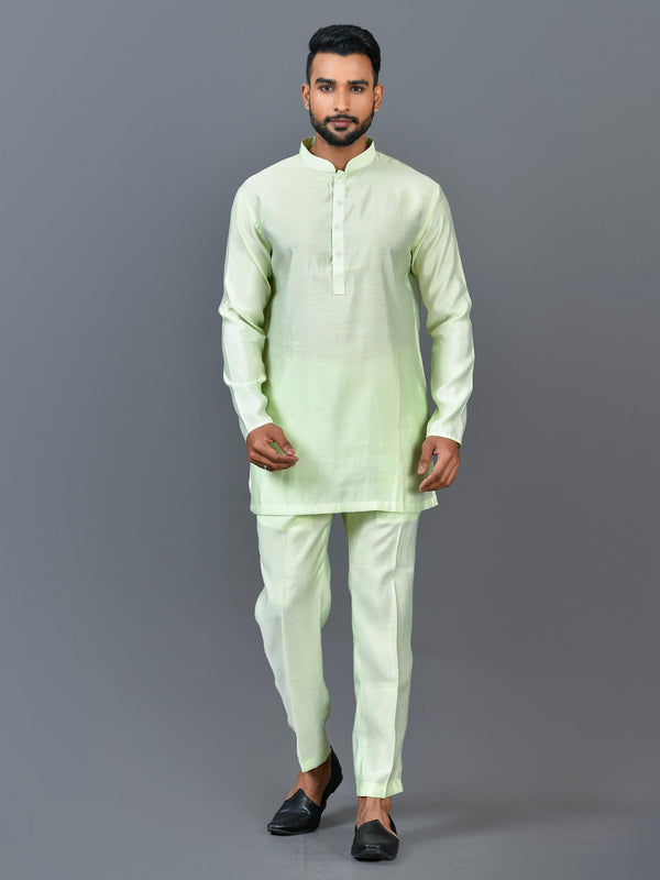 Designer Green Cotton Blend Short Kurta