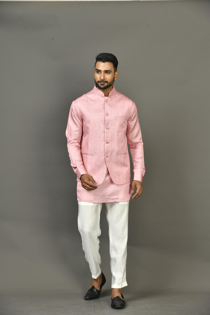 Designer Kurta Jacket Set In Pink