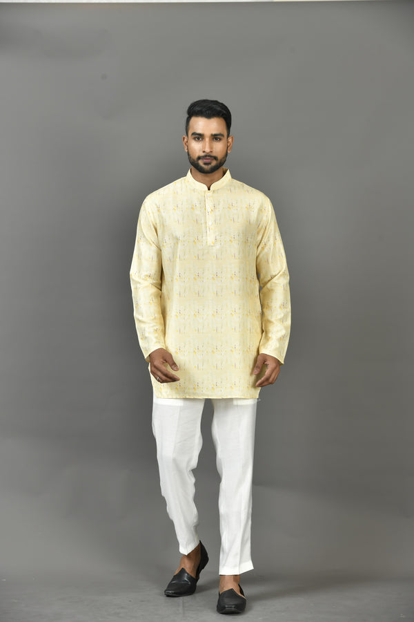 Short Kurta With Pant in Yellow Colour